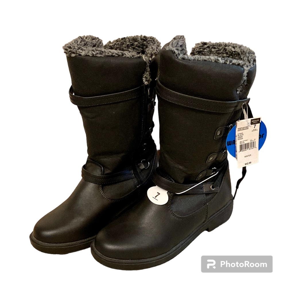 NWT Aqua Stop Rissa Women’s Black Faux Fur Thermolite Waterproof Boots Size 7M